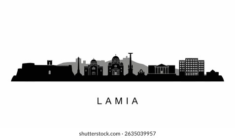 Lamia skyline silhouette with Greece, and city vector.