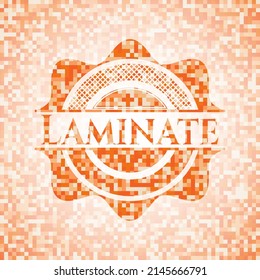Laminate abstract emblem, orange mosaic background 