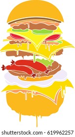 laminated, colored fast food sausages