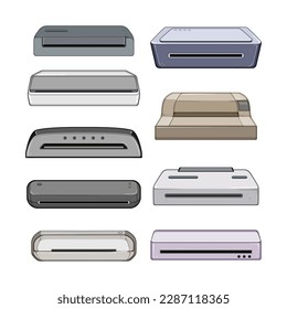 laminator machine set cartoon. industry technology, industrial equipment, work business, factory production laminator machine sign. isolated symbol vector illustration