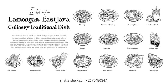 Lamongan Culinary Traditional Dish Line Art