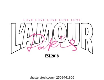 L'amour, amor en francés. Hermosa tipografía de cita vintage. Diseño de Ilustración vectorial