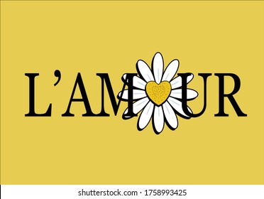 L'amour - love in french- modern brush calligraphy enjoy every moment with daisy  daisy hand drawn design  vector love yourself daisy flower vector design stationary fashion design pattern