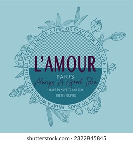 Los pares de L'Amour siempre son una buena idea de tipografía de slogan para estampados de camisetas, afiches y otros usos.