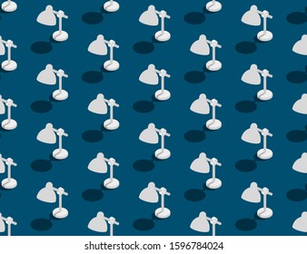 Lamp 3D isometric seamless pattern, Electric light concept poster and social banner post design illustration isolated on blue background with copy space, vector eps 10