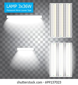 Lamp 3x36W florescent light bulb mirror louver type , neon light .vector illustration.