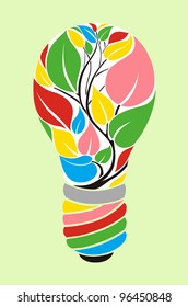 Lamp abstract illustration, floral pattern on green background