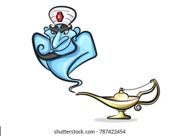 Lamp Aladdin with gin, the magic lamp of Aladdin.vector illustration