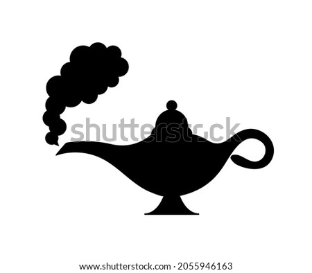 Lamp Aladdin magic vector icon smoke. Aladdin genie lamp bottle wish cartoon illustration