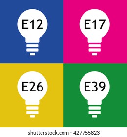 Lamp american standard lightbulb idea glow vector eps 10 colored icon set. Led symbol, bulb sign, business illustration brainstorm concept