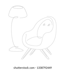 Lamp and armchair in one line drawing