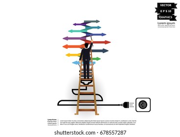 Lamp Arrow Colorful   line pattern -  Businessman Staircase Climb  Write - modern design Idea and Concept  Vector illustration Business  Infographic template  with background,Calculation.