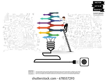 Lamp Arrow Colorful   line pattern -  Businessman Staircase Climb  Write - modern design Idea and Concept  Vector illustration Business  Infographic template  with background,Calculation.