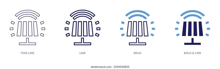 Icono de automatización de lámpara en 4 estilos diferentes. Línea delgada, línea, negrita y línea negrita. Estilo duotono. Trazo editable.