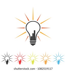 Lamp and bar graph icon. Flat design. Creative illustrations increase sales