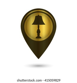 lamp - black vector icon; golden  map pointer