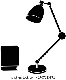 Lámpara y libro sobre fondo blanco, ilustración vectorial