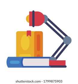 Lamp and an Books Flat Style, Back to School Concept Vector Illustration on White Background