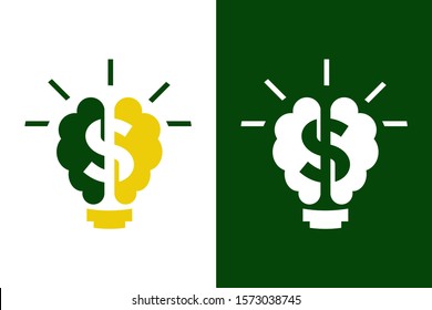 lamp with brain and dollar for icon or logo design concept ready to use