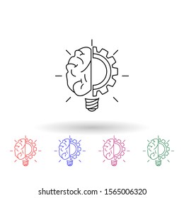 Lamp brain and gear multi color icon. Simple thin line, outline vector of idea icons for ui and ux, website or mobile application