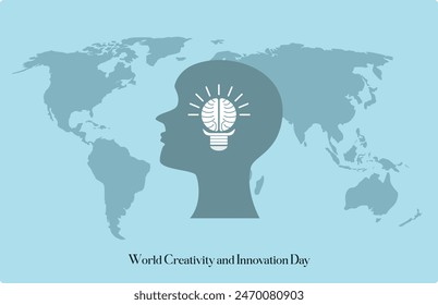 A lamp with a brain lamp head and a human head facing sideways - World Creativity and Innovation Day