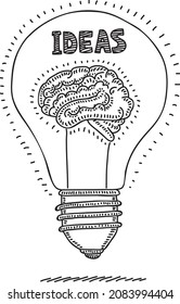 Lamp with brain. Ideas - sketchy vector illustration.