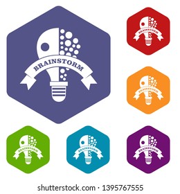 Lamp brain storm icons vector colorful hexahedron set collection isolated on white 