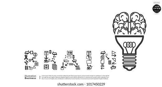 
Lamp with brain  - Text  Brain    and icon  - modern design Idea and Concept  Vector illustration Business  Infographic template.