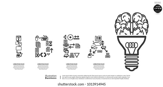Lamp with brain  - Text Idea and icon  - modern design Idea and Concept  Vector illustration Business  Infographic template.
