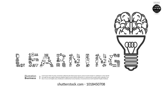 Lamp with brain  - Text Learning    and  icon  - modern design Idea and Concept  Vector illustration Business  Infographic template.