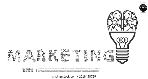 Lamp with brain  - Text  Marketing   and  icon  - modern design Idea and Concept  Vector illustration Business  Infographic template.