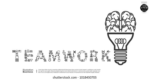 Lámpara con cerebro - Texto en equipo e icono - diseño moderno Idea y Concepto Vector ilustración Business Infografía empresarial.