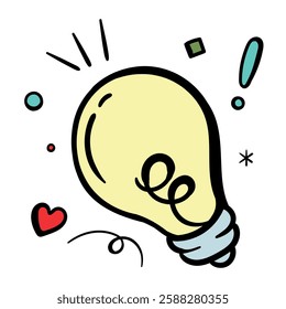 Lamp. Bright vector illustration for banner, print, sticker. An icon of ideas, thoughts, solutions.