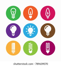Lamp bulb collection - Eco saving lamp light bulb icon on color background. Vector illustration.