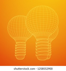 Lamp bulb consisting of lines and polygons. Business idea. Wireframe low poly mesh vector illustration