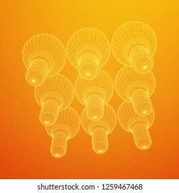 Lamp bulb consisting of lines and polygons. Business idea. Wireframe low poly mesh vector illustration
