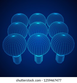 Lamp bulb consisting of lines and polygons. Business idea. Wireframe low poly mesh vector illustration