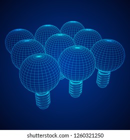 Lamp bulb consisting of lines and polygons. Business idea. Wireframe low poly mesh vector illustration