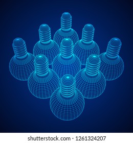 Lamp bulb consisting of lines and polygons. Business idea. Wireframe low poly mesh vector illustration