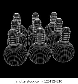 Lamp bulb consisting of lines and polygons. Business idea. Wireframe low poly mesh vector illustration