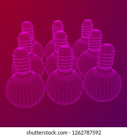 Lamp bulb consisting of lines and polygons. Business idea. Wireframe low poly mesh vector illustration