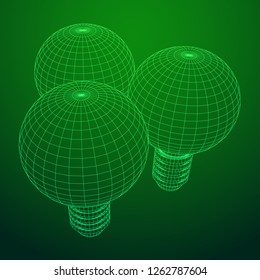 Lamp bulb consisting of lines and polygons. Business idea. Wireframe low poly mesh vector illustration
