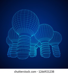 Lamp bulb consisting of lines and polygons. Business idea. Wireframe low poly mesh vector illustration