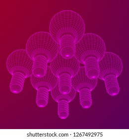 Lamp bulb consisting of lines and polygons. Business idea. Wireframe low poly mesh vector illustration