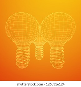 Lamp bulb consisting of lines and polygons. Business idea. Wireframe low poly mesh vector illustration