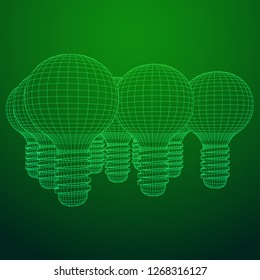 Lamp bulb consisting of lines and polygons. Business idea. Wireframe low poly mesh vector illustration