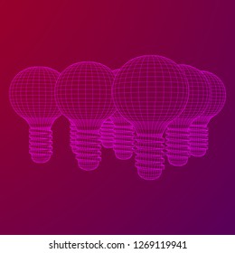 Lamp bulb consisting of lines and polygons. Business idea. Wireframe low poly mesh vector illustration