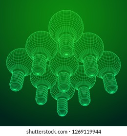 Lamp bulb consisting of lines and polygons. Business idea. Wireframe low poly mesh vector illustration