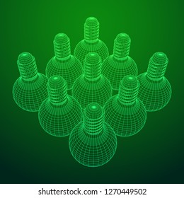 Lamp bulb consisting of lines and polygons. Business idea. Wireframe low poly mesh vector illustration
