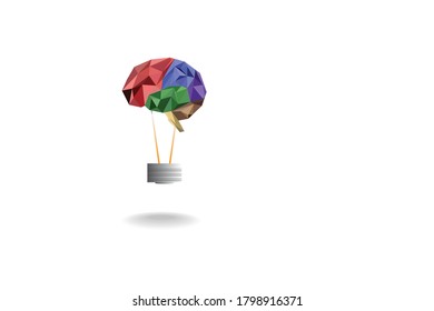 lamp bulb creative with brain polygon insight ,white background, innovation concept,vector art and illustration.